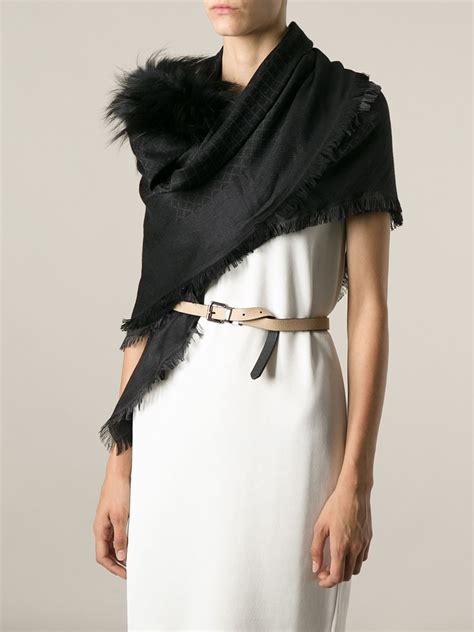 black and gold gucci scarf|Gucci scarf with fur trim.